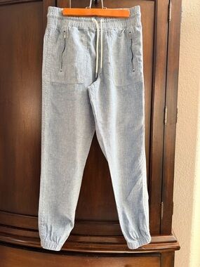 Athleta Light Blue Women’s Linen Jogger Pants with Drawstring